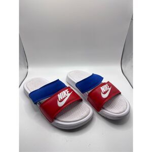 Nike Women's Benassi Duo Ultra Slides SANDAL  White/Red/Blue size 6‎